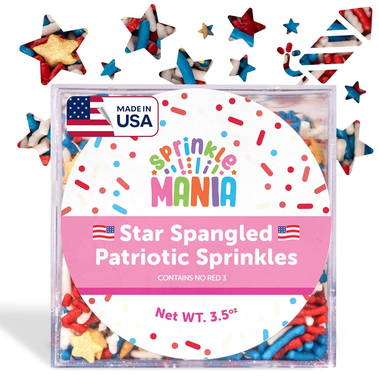 Patriotic Sprinkles for Cake Decorating – Proudly made in the USA to make 4th of July and Memorial Day Treats Pop with our Red, White & Blue Cupcake Sprinkles - Festive Holiday Baking Supplies (3.5oz)